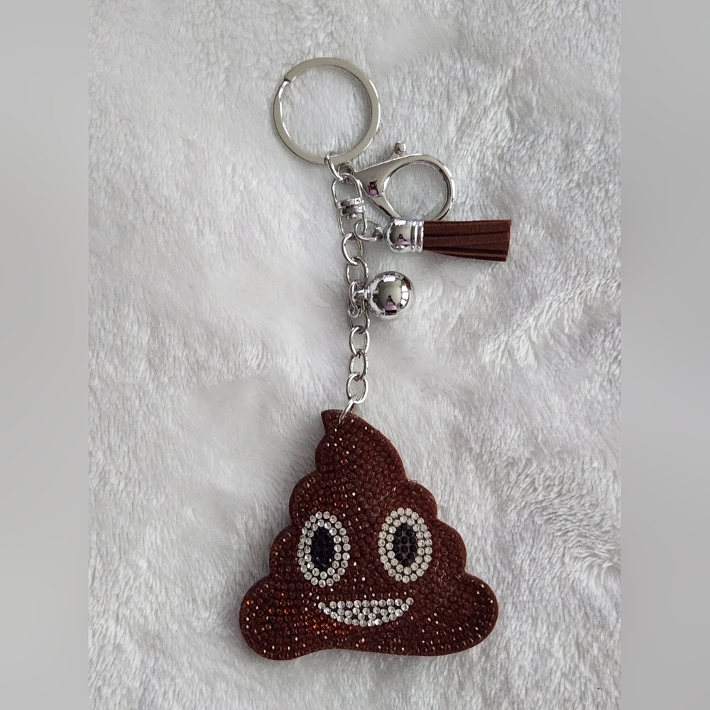 Brown Poo Emoji Keychain with Rhinestones Bag Charm